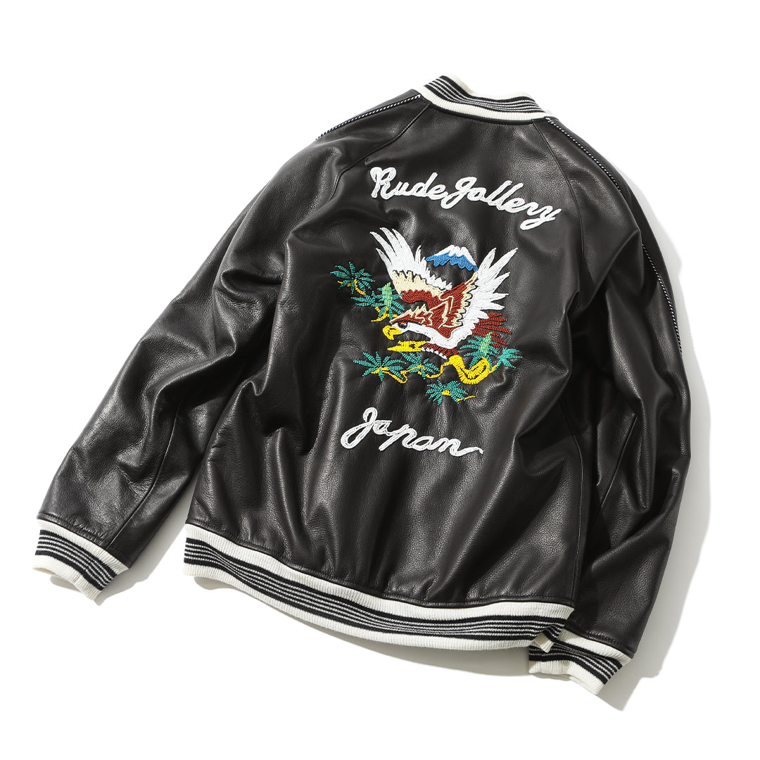 STONED HAWK LEATHER SOUVENIR JACKET - BEADS WORKS by KAZOO